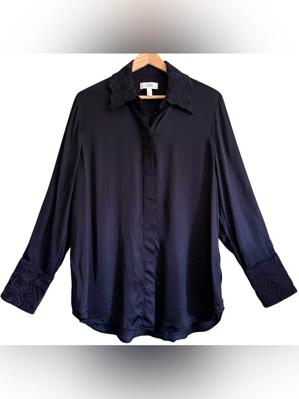 COS Preppy Business Casual Feminine Sophisticated City-Chic Embroidered Blouse 6